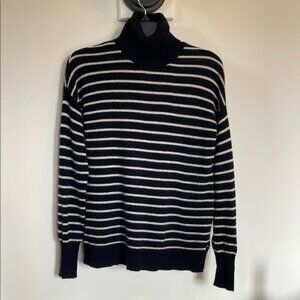 Halogen XS Black White Striped 100% Cashmere Turtleneck Sweater Soft Knit